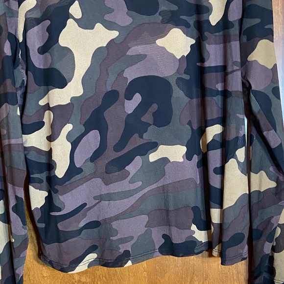 Bar III Brown Black Tan & Green Camouflage Top - Picture 6 of 12
